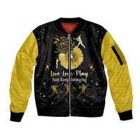 Softball Sunflower Yellow Black Christmas Sleeve Zip Bomber Jacket Xmas Holiday Patterns - Wonder Print Shop