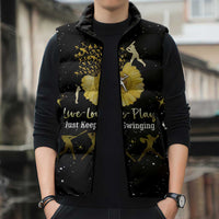 Softball Sunflower Yellow Black Christmas Sleeveless Puffer Jacket Xmas Holiday Patterns - Wonder Print Shop
