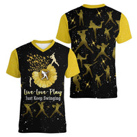 Softball Sunflower Yellow Black Christmas Women V-Neck T-Shirt Xmas Holiday Patterns - Wonder Print Shop