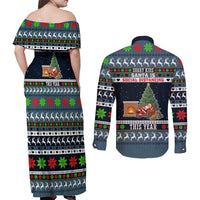 Sorry Kids Santa Is Social Distancing This Year Christmas Couples Matching Off Shoulder Maxi Dress and Long Sleeve Button Shirt Xmas Holiday Patterns - Wonder Print Shop