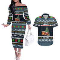 Sorry Kids Santa Is Social Distancing This Year Christmas Couples Matching Off The Shoulder Long Sleeve Dress and Hawaiian Shirt Xmas Holiday Patterns - Wonder Print Shop
