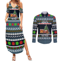 Sorry Kids Santa Is Social Distancing This Year Christmas Couples Matching Summer Maxi Dress and Long Sleeve Button Shirt Xmas Holiday Patterns - Wonder Print Shop