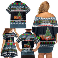 Sorry Kids Santa Is Social Distancing This Year Christmas Family Matching Off Shoulder Short Dress and Hawaiian Shirt Xmas Holiday Patterns - Wonder Print Shop