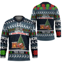 Sorry Kids Santa Is Social Distancing This Year Christmas Hockey Jersey Xmas Holiday Patterns - Wonder Print Shop