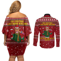 Spend Time With My Mastiff Christmas Couples Matching Off Shoulder Short Dress and Long Sleeve Button Shirt Xmas Holiday Patterns - Wonder Print Shop
