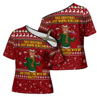 Spend Time With My Mastiff Christmas Cross Shoulder Shirt Xmas Holiday Patterns - Wonder Print Shop