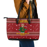 Spend Time With My Mastiff Christmas Leather Tote Bag Xmas Holiday Patterns - Wonder Print Shop