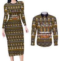 Spirit Beer Christmas Couples Matching Long Sleeve Bodycon Dress and Long Sleeve Button Shirt Xmas Holiday Patterns - Wonder Print Shop