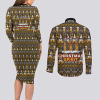 Spirit Beer Christmas Couples Matching Long Sleeve Bodycon Dress and Long Sleeve Button Shirt Xmas Holiday Patterns - Wonder Print Shop