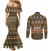 Spirit Beer Christmas Couples Matching Mermaid Dress and Long Sleeve Button Shirt Xmas Holiday Patterns - Wonder Print Shop