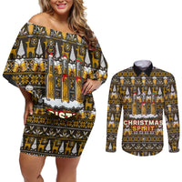 Spirit Beer Christmas Couples Matching Off Shoulder Short Dress and Long Sleeve Button Shirt Xmas Holiday Patterns - Wonder Print Shop