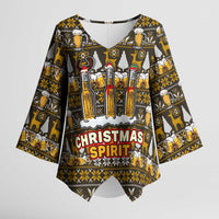 Spirit Beer Christmas Kimono Sleeve Blouse Xmas Holiday Patterns - Wonder Print Shop