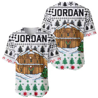 Jordan Christmas Baseball Jersey with Petra Monastery Snow Christmas Trees and Candy Cane Pattern - Wonder Print Shop
