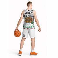 Jordan Christmas Basketball Jersey with Petra Monastery Snow Christmas Trees and Candy Cane Pattern - Wonder Print Shop