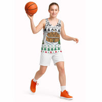 Jordan Christmas Basketball Jersey with Petra Monastery Snow Christmas Trees and Candy Cane Pattern - Wonder Print Shop