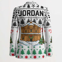 Jordan Christmas Blazer with Petra Monastery Snow Christmas Trees and Candy Cane Pattern - Wonder Print Shop