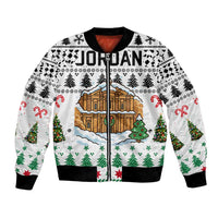Jordan Christmas Bomber Jacket with Petra Monastery Snow Christmas Trees and Candy Cane Pattern - Wonder Print Shop