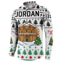 Jordan Christmas Button Sweatshirt with Petra Monastery Snow Christmas Trees and Candy Cane Pattern - Wonder Print Shop