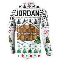 Jordan Christmas Button Sweatshirt with Petra Monastery Snow Christmas Trees and Candy Cane Pattern - Wonder Print Shop