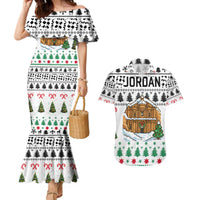 Jordan Christmas Couples Matching Mermaid Dress and Hawaiian Shirt with Petra Monastery Snow Christmas Trees and Candy Cane Pattern - Wonder Print Shop
