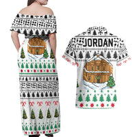 Jordan Christmas Couples Matching Off Shoulder Maxi Dress and Hawaiian Shirt with Petra Monastery Snow Christmas Trees and Candy Cane Pattern - Wonder Print Shop
