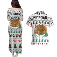 Jordan Christmas Couples Matching Puletasi and Hawaiian Shirt with Petra Monastery Snow Christmas Trees and Candy Cane Pattern - Wonder Print Shop