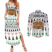 Jordan Christmas Couples Matching Summer Maxi Dress and Long Sleeve Button Shirt with Petra Monastery Snow Christmas Trees and Candy Cane Pattern - Wonder Print Shop