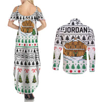 Jordan Christmas Couples Matching Summer Maxi Dress and Long Sleeve Button Shirt with Petra Monastery Snow Christmas Trees and Candy Cane Pattern - Wonder Print Shop
