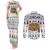 Jordan Christmas Couples Matching Tank Maxi Dress and Long Sleeve Button Shirt with Petra Monastery Snow Christmas Trees and Candy Cane Pattern - Wonder Print Shop