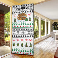 Jordan Christmas Door Cover with Petra Monastery Snow Christmas Trees and Candy Cane Pattern - Wonder Print Shop