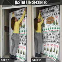 Jordan Christmas Door Cover with Petra Monastery Snow Christmas Trees and Candy Cane Pattern - Wonder Print Shop