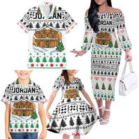 Jordan Christmas Family Matching Off The Shoulder Long Sleeve Dress and Hawaiian Shirt with Petra Monastery Snow Christmas Trees and Candy Cane Pattern - Wonder Print Shop