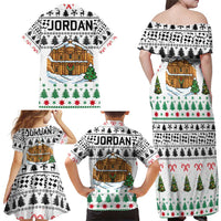 Jordan Christmas Family Matching Off Shoulder Maxi Dress and Hawaiian Shirt with Petra Monastery Snow Christmas Trees and Candy Cane Pattern - Wonder Print Shop
