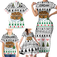 Jordan Christmas Family Matching Short Sleeve Bodycon Dress and Hawaiian Shirt with Petra Monastery Snow Christmas Trees and Candy Cane Pattern - Wonder Print Shop