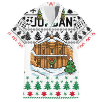 Jordan Christmas Family Matching Short Sleeve Bodycon Dress and Hawaiian Shirt with Petra Monastery Snow Christmas Trees and Candy Cane Pattern - Wonder Print Shop