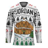 Jordan Christmas Hockey Jersey with Petra Monastery Snow Christmas Trees and Candy Cane Pattern - Wonder Print Shop
