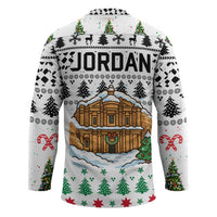 Jordan Christmas Hockey Jersey with Petra Monastery Snow Christmas Trees and Candy Cane Pattern - Wonder Print Shop