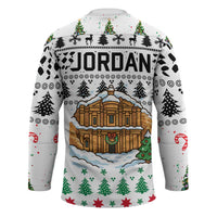 Jordan Christmas Hockey Jersey with Petra Monastery Snow Christmas Trees and Candy Cane Pattern - Wonder Print Shop