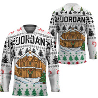 Jordan Christmas Hockey Jersey with Petra Monastery Snow Christmas Trees and Candy Cane Pattern - Wonder Print Shop