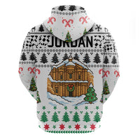 Jordan Christmas Hoodie with Petra Monastery Snow Christmas Trees and Candy Cane Pattern - Wonder Print Shop