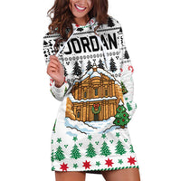 Jordan Christmas Hoodie Dress with Petra Monastery Snow Christmas Trees and Candy Cane Pattern - Wonder Print Shop