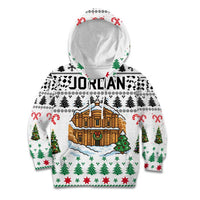 Jordan Christmas Kid Hoodie with Petra Monastery Snow Christmas Trees and Candy Cane Pattern - Wonder Print Shop