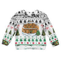 Jordan Christmas Kid Ugly Christmas Sweater with Petra Monastery Snow Christmas Trees and Candy Cane Pattern - Wonder Print Shop