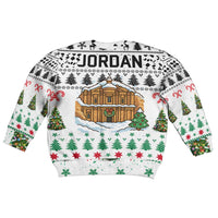 Jordan Christmas Kid Ugly Christmas Sweater with Petra Monastery Snow Christmas Trees and Candy Cane Pattern - Wonder Print Shop