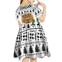 Jordan Christmas Kid Short Sleeve Dress with Petra Monastery Snow Christmas Trees and Candy Cane Pattern - Wonder Print Shop