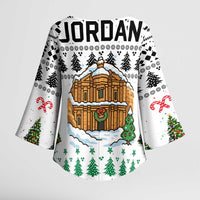 Jordan Christmas Kimono Sleeve Blouse with Petra Monastery Snow Christmas Trees and Candy Cane Pattern - Wonder Print Shop