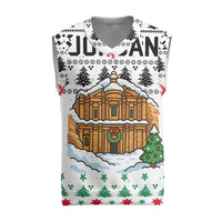 Jordan Christmas Knitted V-Neck Vest with Petra Monastery Snow Christmas Trees and Candy Cane Pattern - Wonder Print Shop