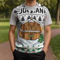 Jordan Christmas Knitted V-Neck Vest with Petra Monastery Snow Christmas Trees and Candy Cane Pattern - Wonder Print Shop