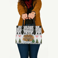 Jordan Christmas Leather Bag with Petra Monastery Snow Christmas Trees and Candy Cane Pattern - Wonder Print Shop