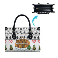 Jordan Christmas Leather Bag with Petra Monastery Snow Christmas Trees and Candy Cane Pattern - Wonder Print Shop